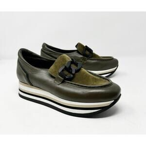 Softwaves Cathy Leather Platform Loafer Sneaker in Olive Green Size 40/US 9-9.5